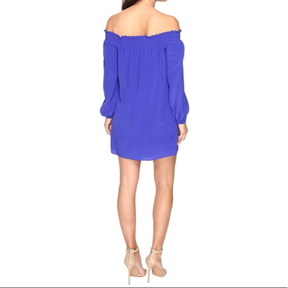 Nicole Miller Blue Off The Shoulder Silk Dress Medium - Picture 3 of 9